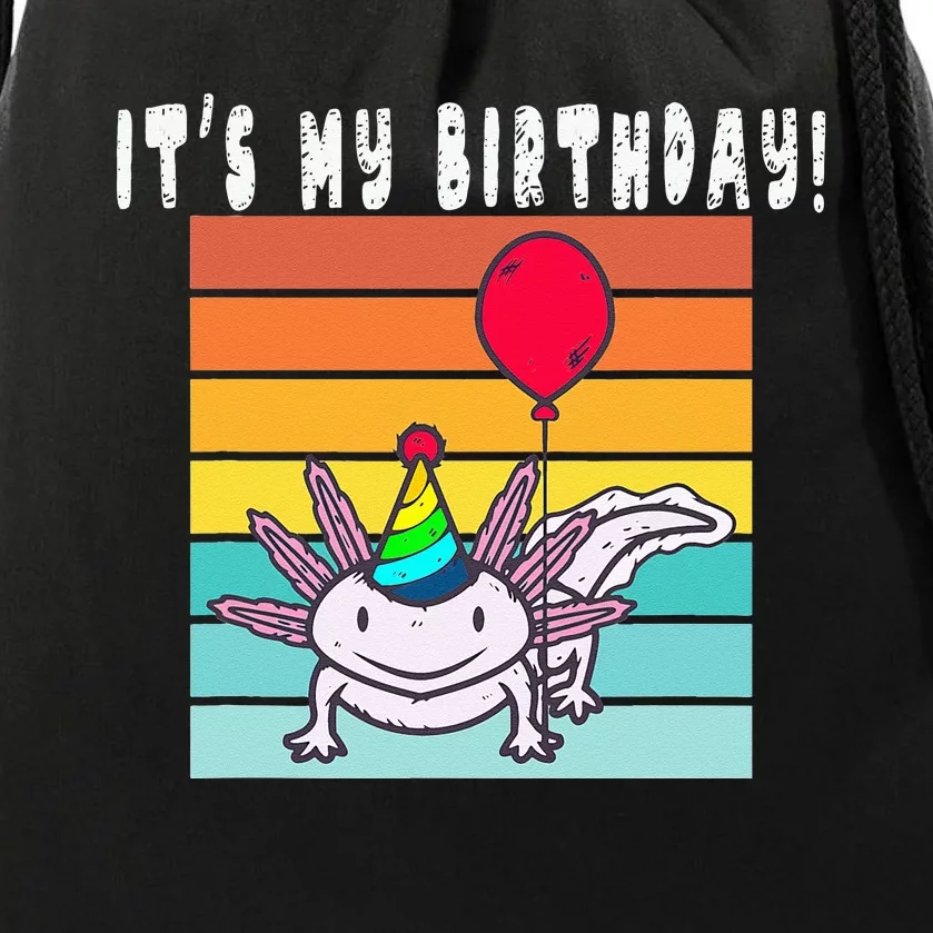 Its My Birthday Axolotl Party Hat & Balloon Drawstring Bag