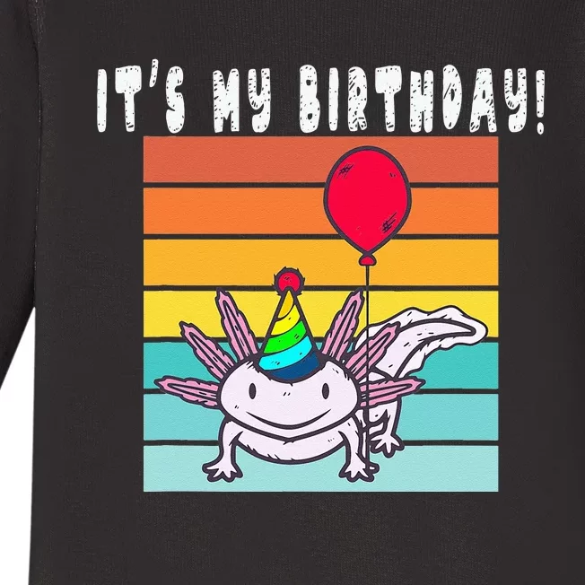 Its My Birthday Axolotl Party Hat & Balloon Baby Long Sleeve Bodysuit