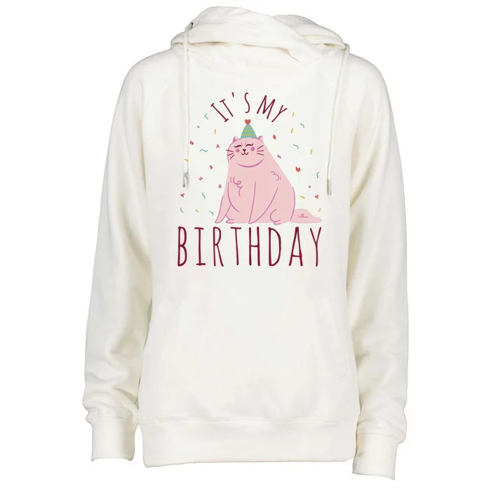 It's My Birthday Cat Womens Funnel Neck Pullover Hood