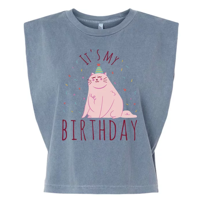 It's My Birthday Cat Garment-Dyed Women's Muscle Tee