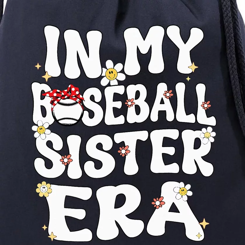 In My Baseball Sister Era Groovy Retro Proud Baseball Sister Drawstring Bag