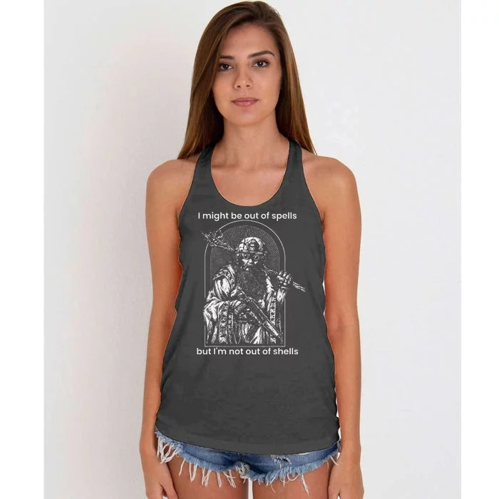 I Might Be Out Of Spells But IM Not Out Of Shells Women's Knotted Racerback Tank