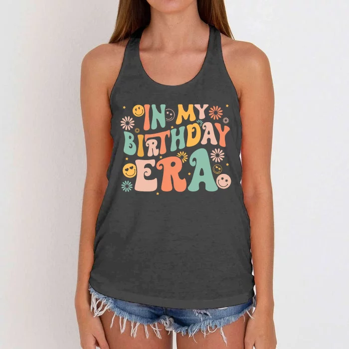 In My Birthday Era Retro Vintage Groovy Birthday Girl Women's Knotted Racerback Tank