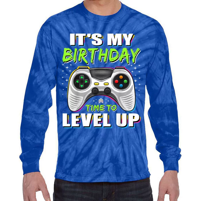 Its My Birthday Boy Time To Level Up Video Game Gift Tie-Dye Long Sleeve Shirt