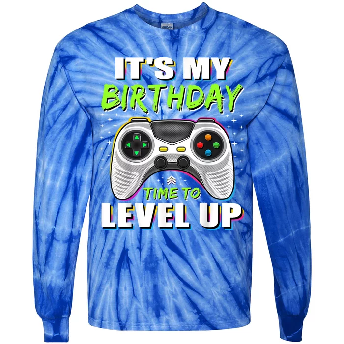 Its My Birthday Boy Time To Level Up Video Game Gift Tie-Dye Long Sleeve Shirt