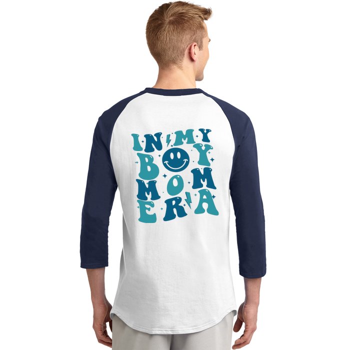 In My Boy Mom Era Groovy Retro Mom Mothers Day Front & Back Baseball Sleeve Shirt