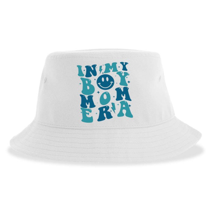 In My Boy Mom Era Groovy Retro Mom Mothers Day Front & Back Sustainable Bucket Hat