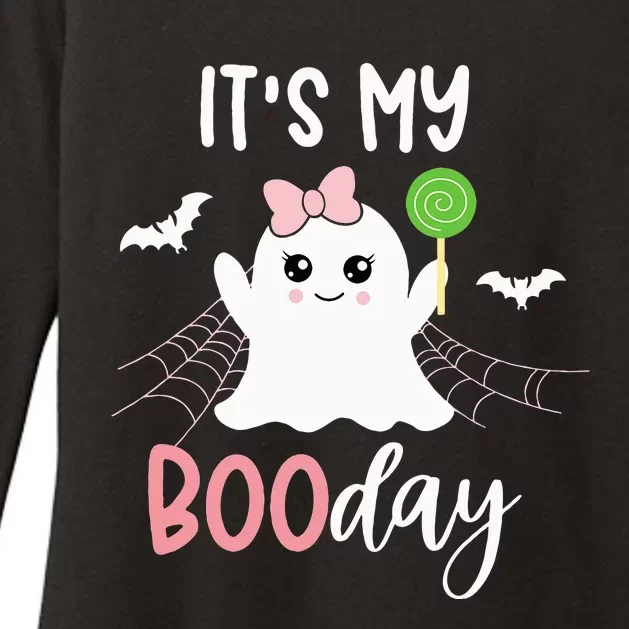 Its My Boo Day Cute Halloween Birthday Ghost Pink Bow Womens CVC Long Sleeve Shirt