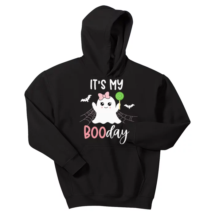 Its My Boo Day Cute Halloween Birthday Ghost Pink Bow Kids Hoodie