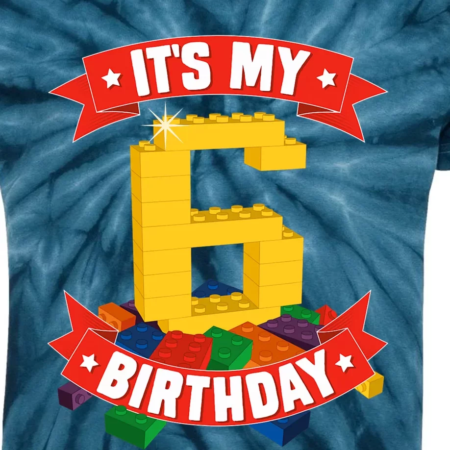 It's My Birthday 6 Years Old Block Building Boy Kids Tie-Dye T-Shirt