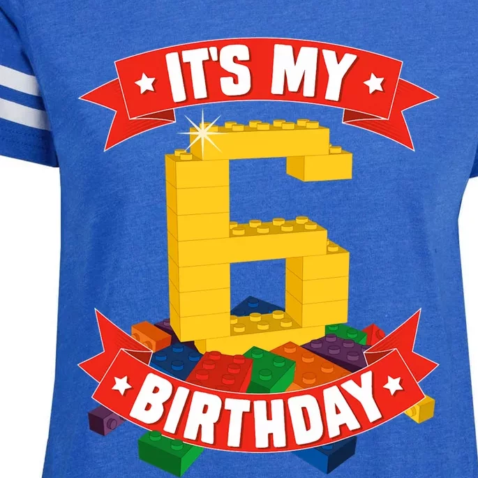 It's My Birthday 6 Years Old Block Building Boy Enza Ladies Jersey Football T-Shirt