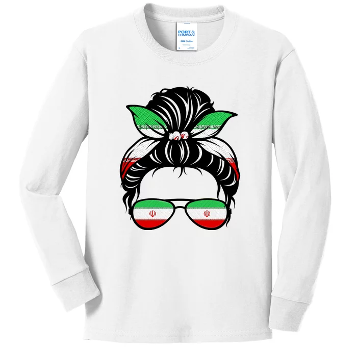 Iran Messy Bun Support Iran IranIran Kids Long Sleeve Shirt