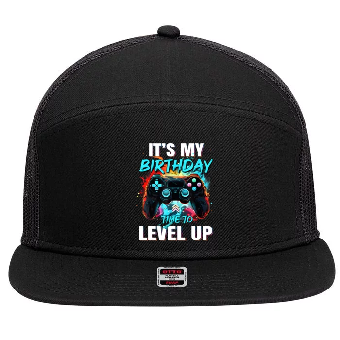 ItS My Birthday Boy Time To Level Up Video Game Birthday 7 Panel Mesh Trucker Snapback Hat