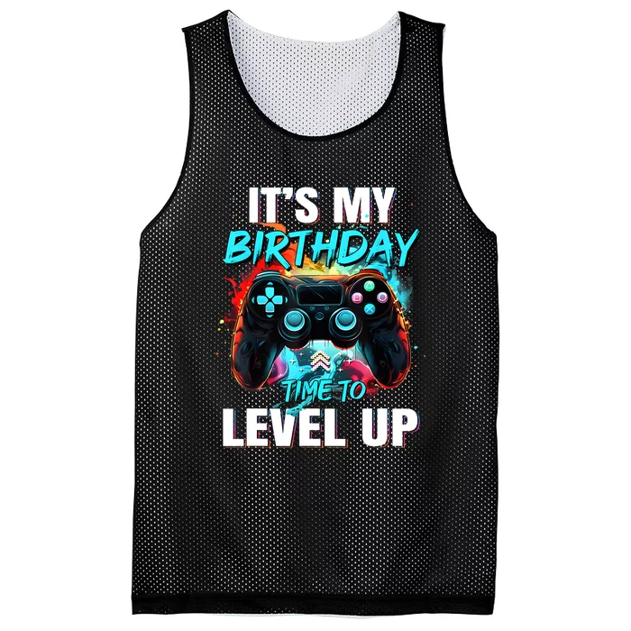 ItS My Birthday Boy Time To Level Up Video Game Birthday Mesh Reversible Basketball Jersey Tank