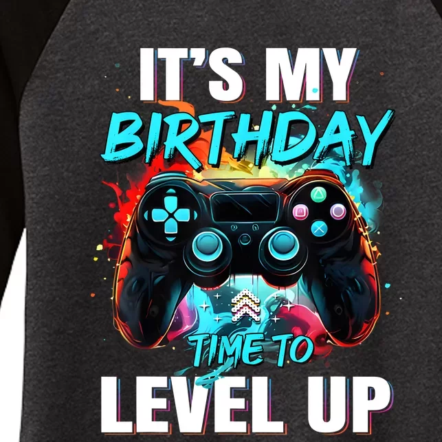 ItS My Birthday Boy Time To Level Up Video Game Birthday Women's Tri-Blend 3/4-Sleeve Raglan Shirt