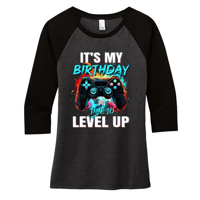 ItS My Birthday Boy Time To Level Up Video Game Birthday Women's Tri-Blend 3/4-Sleeve Raglan Shirt