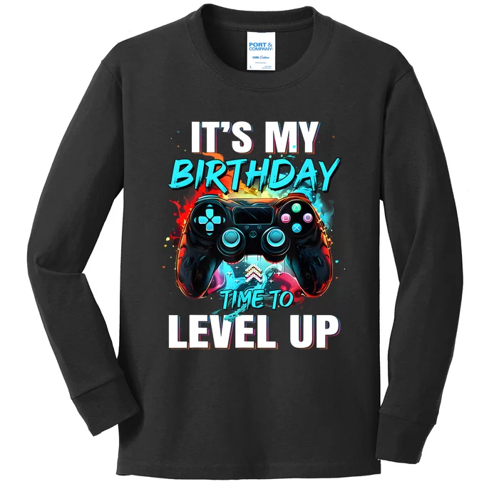 ItS My Birthday Boy Time To Level Up Video Game Birthday Kids Long Sleeve Shirt