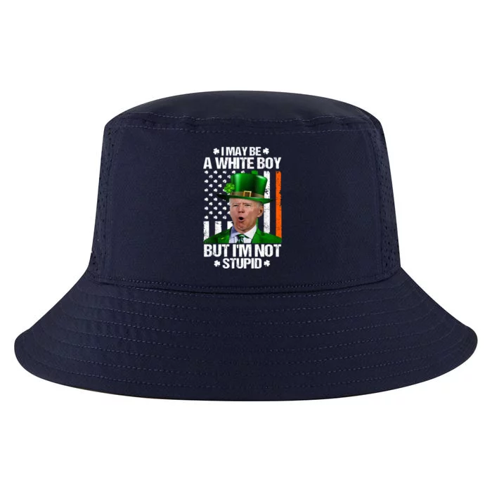 I May Be A White Boy But I'm Not Stupid Biden Funny St Patrick's Day Cool Comfort Performance Bucket Hat