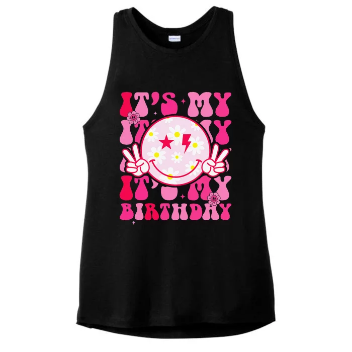 Its My Birthday Teens Bday Flower Groovy Ladies Tri-Blend Wicking Tank