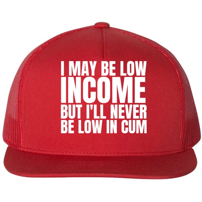 I May Be Low Income But I'll Never Be Low In Cum Funny Adult Flat Bill Trucker Hat