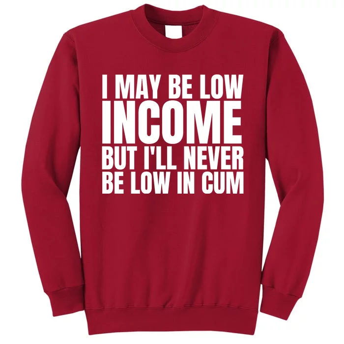 I May Be Low Income But I'll Never Be Low In Cum Funny Adult Tall Sweatshirt