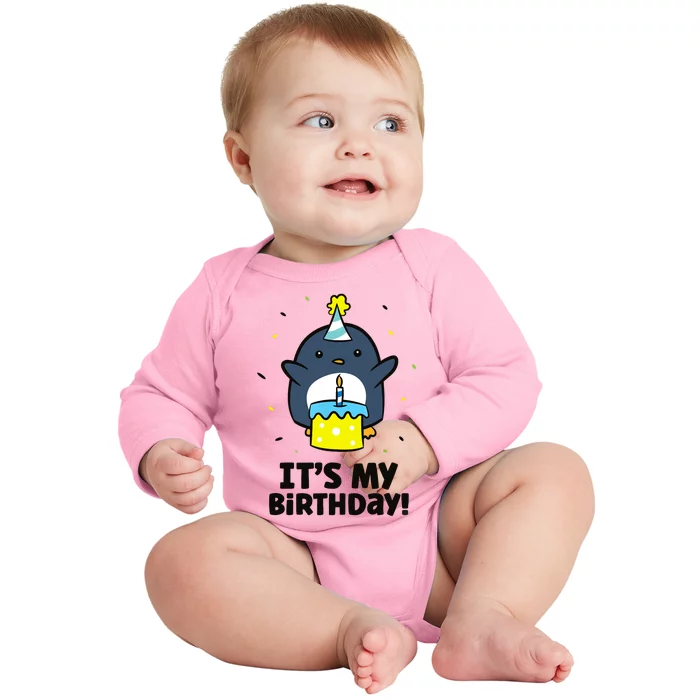 It's My Birthday! Cute Birthday Penguin Baby Long Sleeve Bodysuit