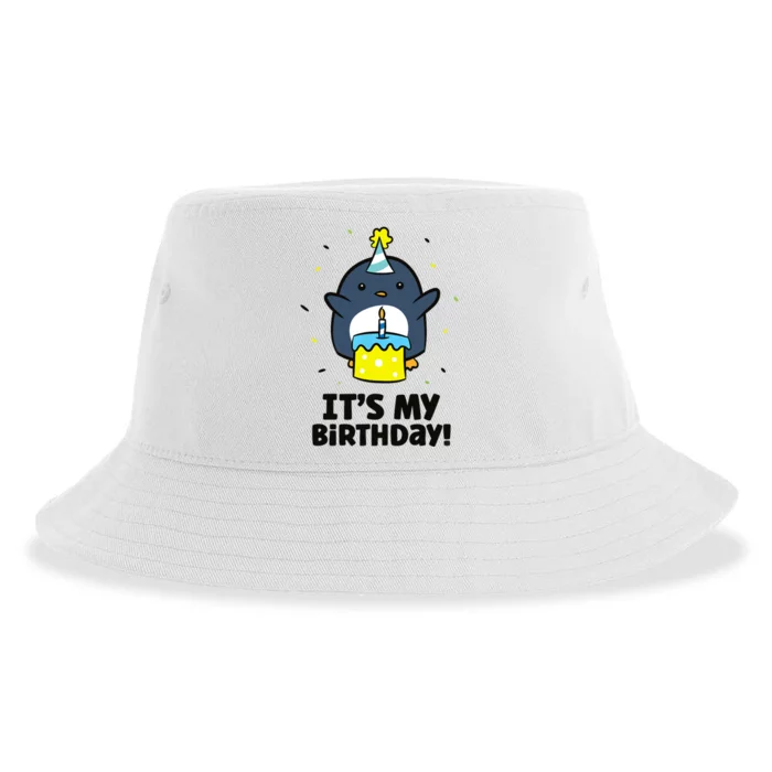 It's My Birthday! Cute Birthday Penguin Sustainable Bucket Hat