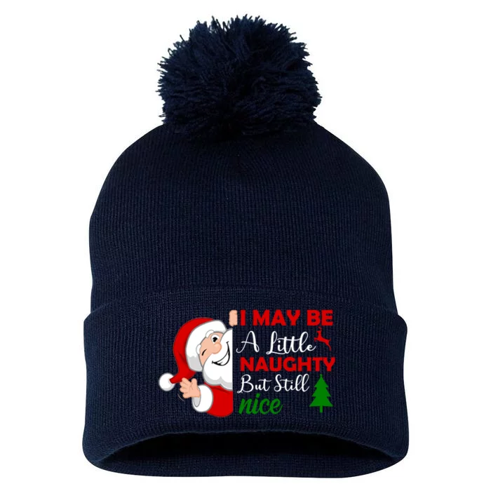 I May Be A Little Naughty But Still Nice Pom Pom 12in Knit Beanie