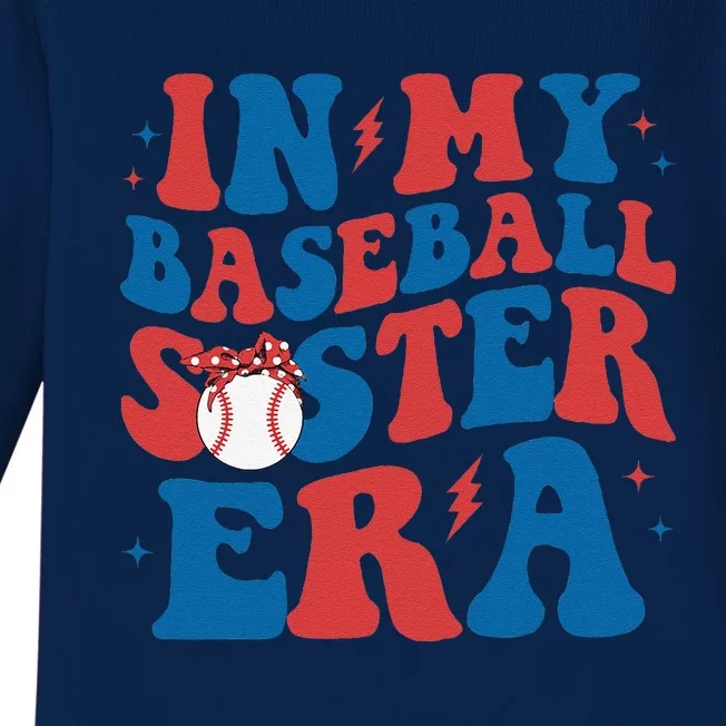 In My Baseball Sister Era Groovy Baseball Sister Baby Long Sleeve Bodysuit