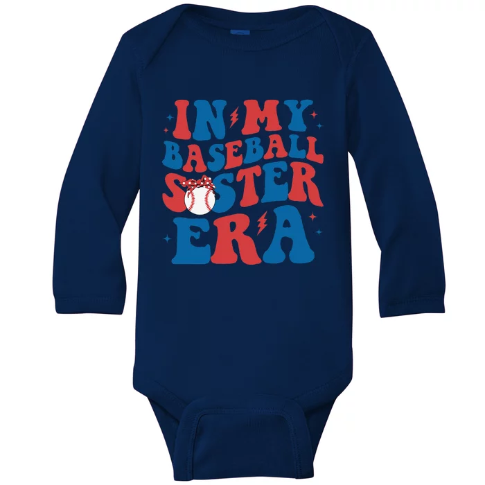 In My Baseball Sister Era Groovy Baseball Sister Baby Long Sleeve Bodysuit