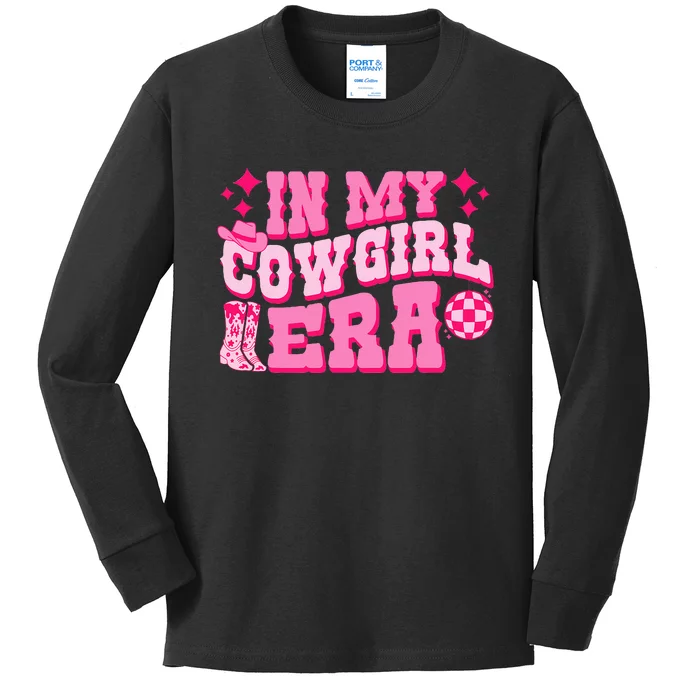 In My Cowgirl Era Groovy Cute Western Rodeo Kids Long Sleeve Shirt