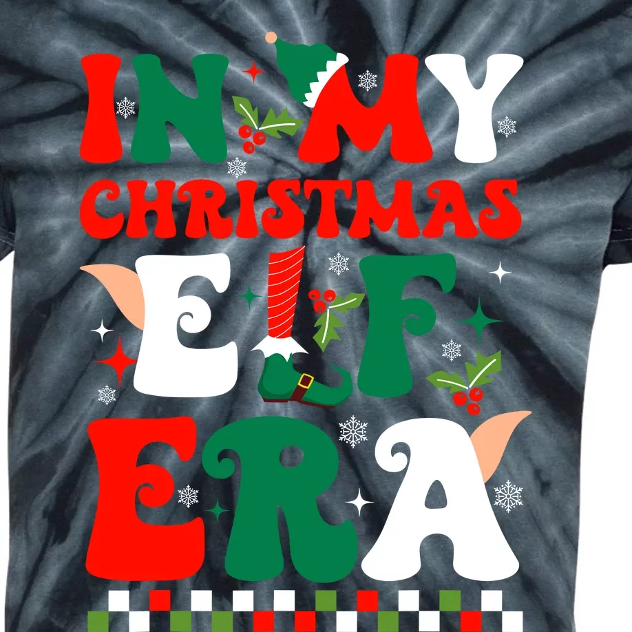 In My Christmas Elf Era Xmas Groovy Santa Squad Holiday Kids Tie-Dye T-Shirt