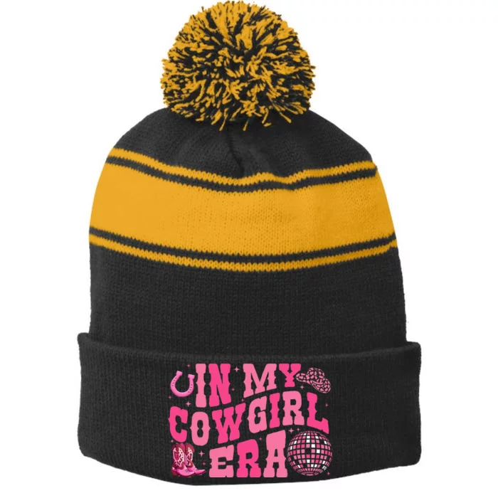 In My Cowgirl Era Groovy Cute Western Rodeo Stripe Pom Pom Beanie