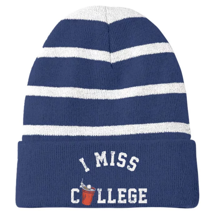 I Miss College Vintage Striped Beanie with Solid Band