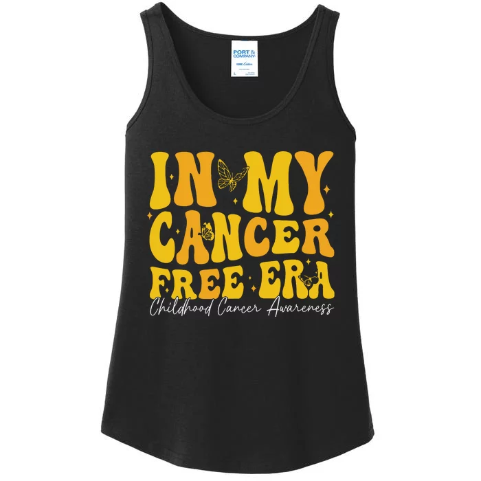 In My Cancer Free Era Childhood Cancer Awareness Gold Ribbon Ladies Essential Tank