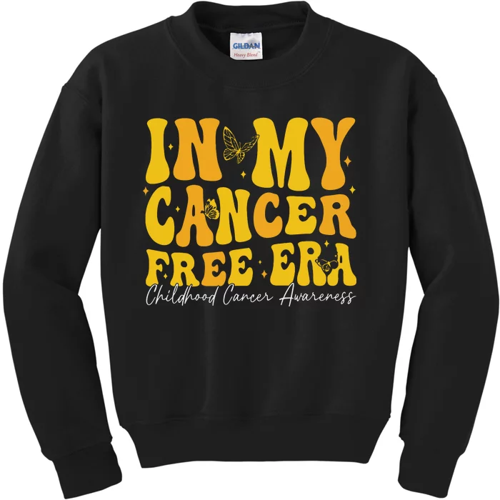 In My Cancer Free Era Childhood Cancer Awareness Gold Ribbon Kids Sweatshirt