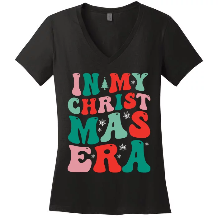 In My Christmas Era Groovy Xmas Women's V-Neck T-Shirt