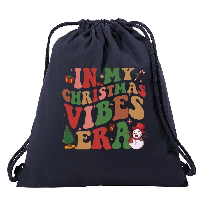 In My Christmas Vibes Era Groovy Christmas Matching Family Cool Gift Drawstring Bag