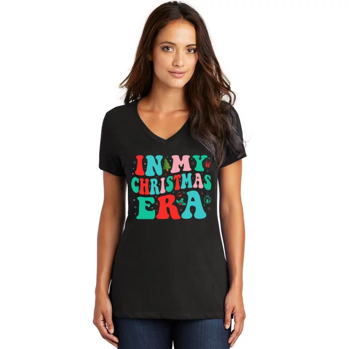 In My Christmas Era Cute Groovy Christmas Holiday Women's V-Neck T-Shirt