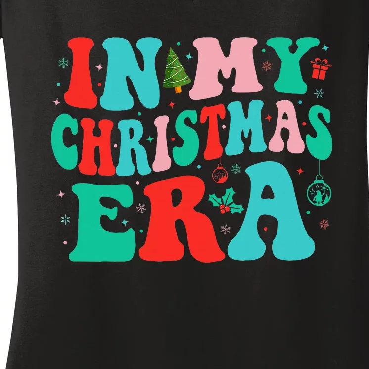 In My Christmas Era Cute Groovy Christmas Holiday Women's V-Neck T-Shirt