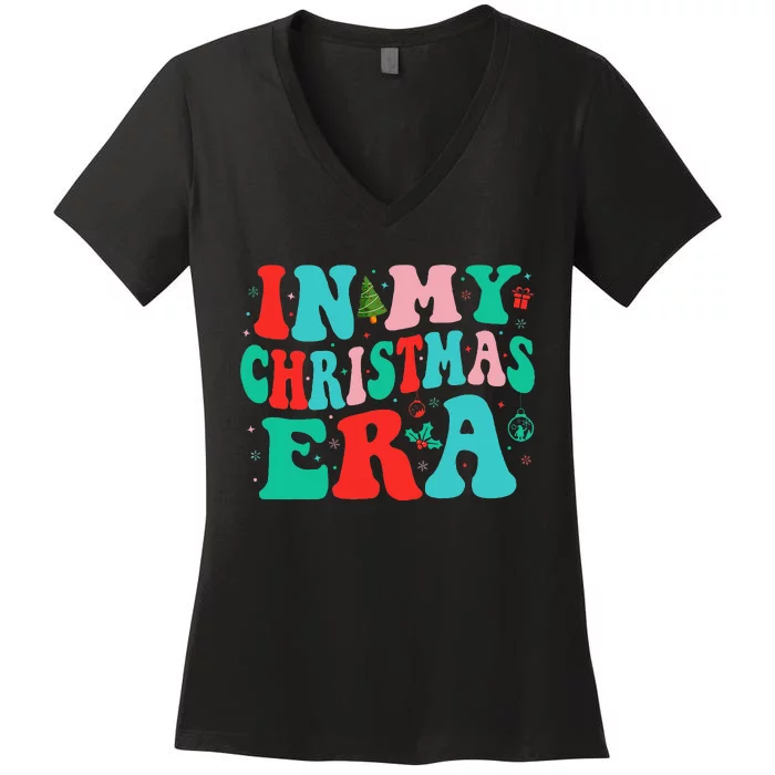 In My Christmas Era Cute Groovy Christmas Holiday Women's V-Neck T-Shirt