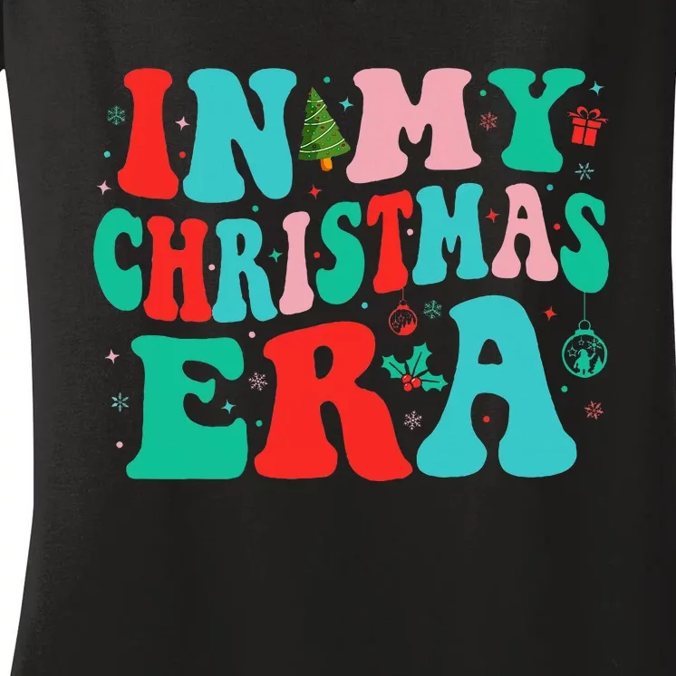 In My Christmas Era Cute Groovy Christmas Holiday Xmas Women's V-Neck T-Shirt