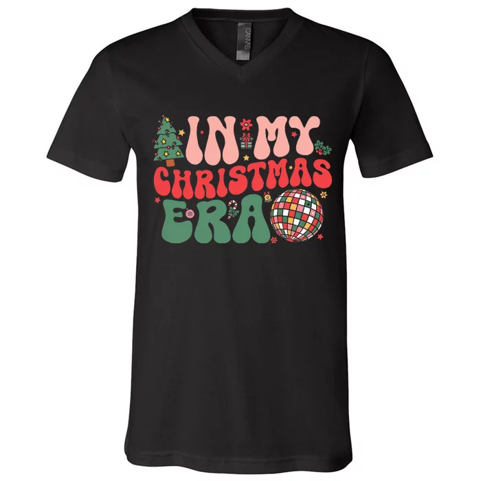 In My Christmas Era Groovy Retro V-Neck T-Shirt