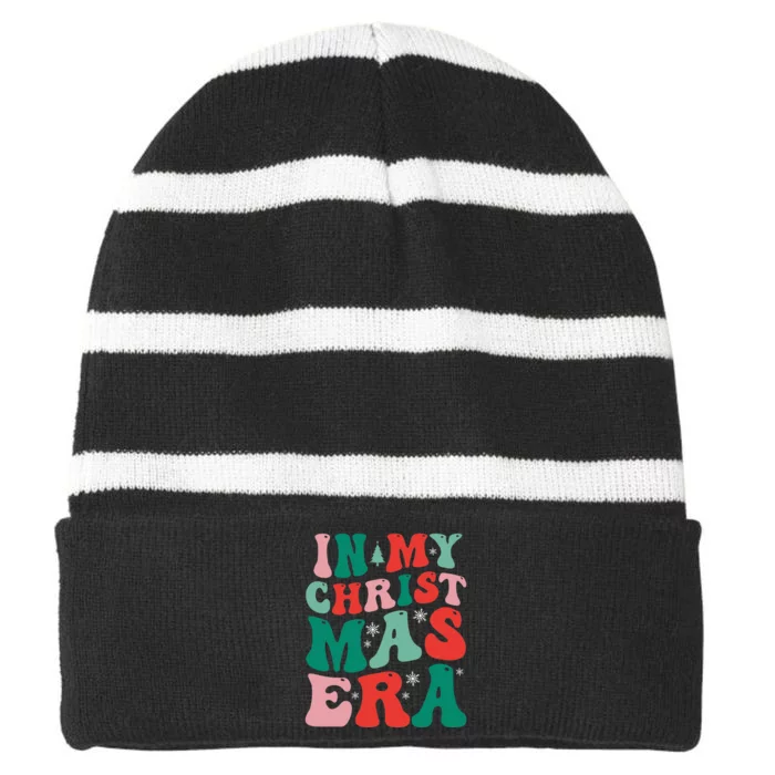 In My Christmas Era Groovy Xmas Striped Beanie with Solid Band