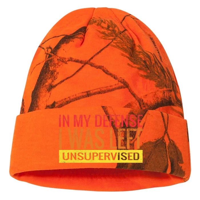 In My Defense I Was Left Unsupervised | Funny Retro Vintage Kati - 12in Camo Beanie