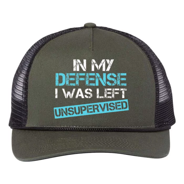 In My Defense I Was Left Unsupervised Funny Humor Retro Rope Trucker Hat Cap