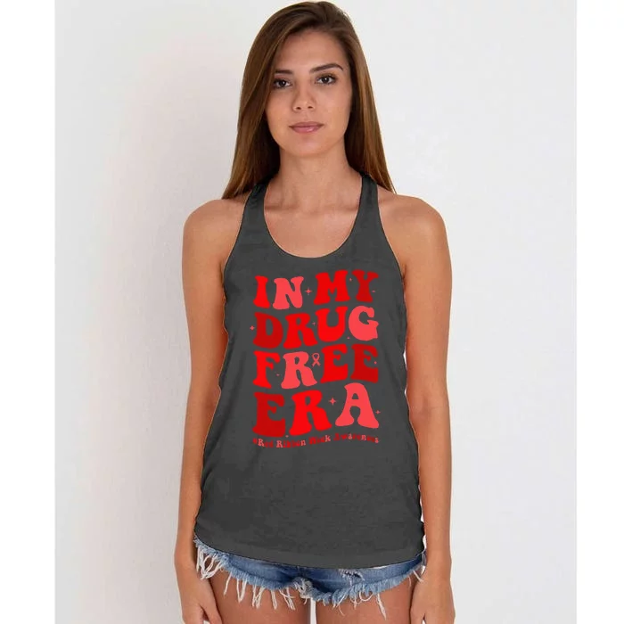 In My Drugs Free Era Funny Red Ribbon Week Awareness Women's Knotted Racerback Tank