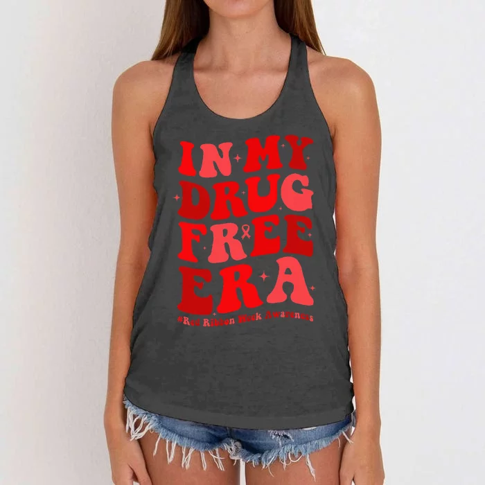 In My Drugs Free Era Funny Red Ribbon Week Awareness Women's Knotted Racerback Tank