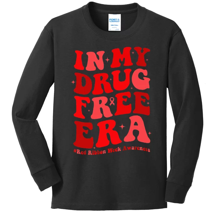 In My Drugs Free Era Funny Red Ribbon Week Awareness Kids Long Sleeve Shirt