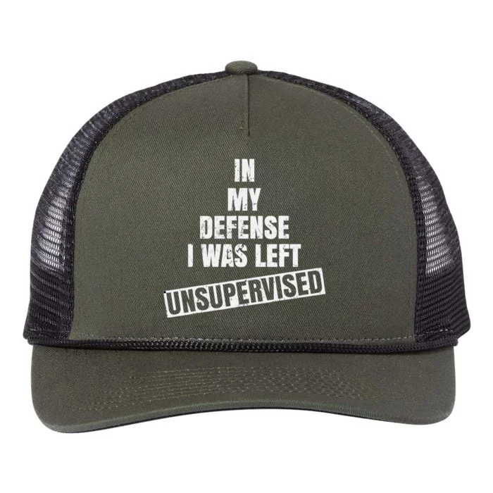 In My Defense I Was Left Unsupervised Funny Vintage Retro Rope Trucker Hat Cap